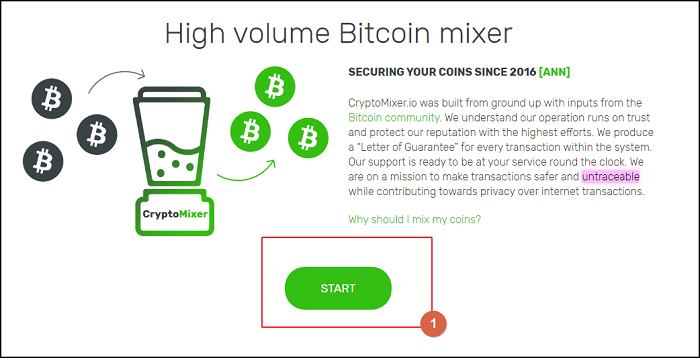 Launching the mixing process at CryptoMixer.io