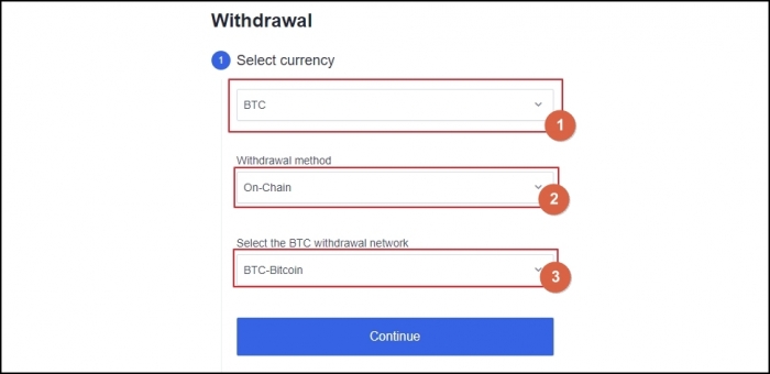 Withdrawal currency selection at OKEx