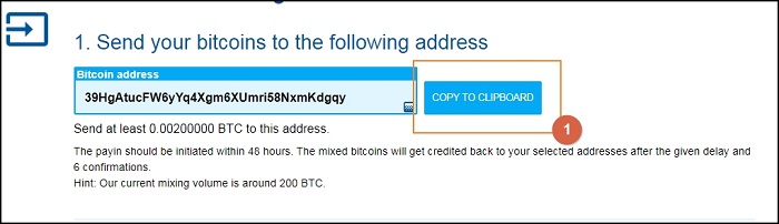 Deposit the bitcoins to the specified address