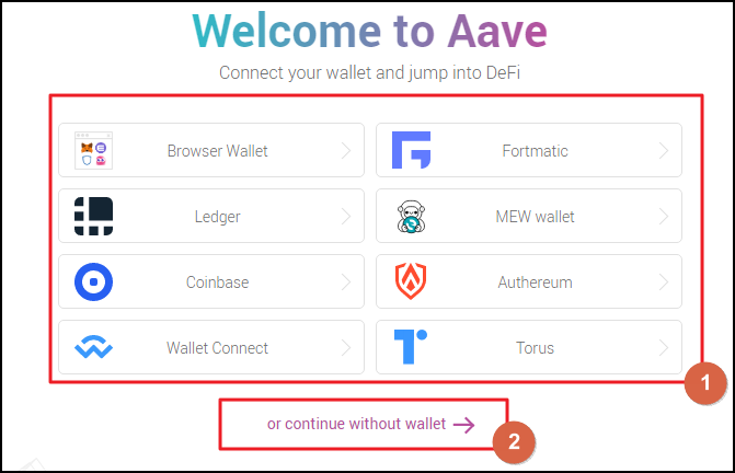 Connect the wallet to Aave