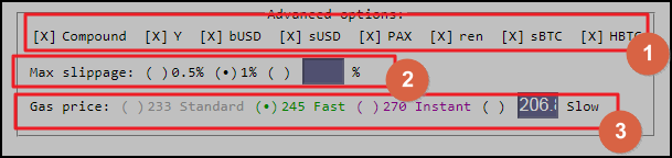 Adjust the advanced options for trading at Curve.fi