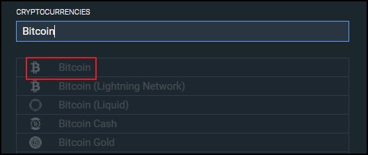 Withdrawal currency selection at Bitfinex