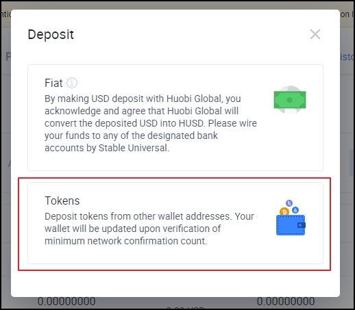 Choose your type of currency to deposit