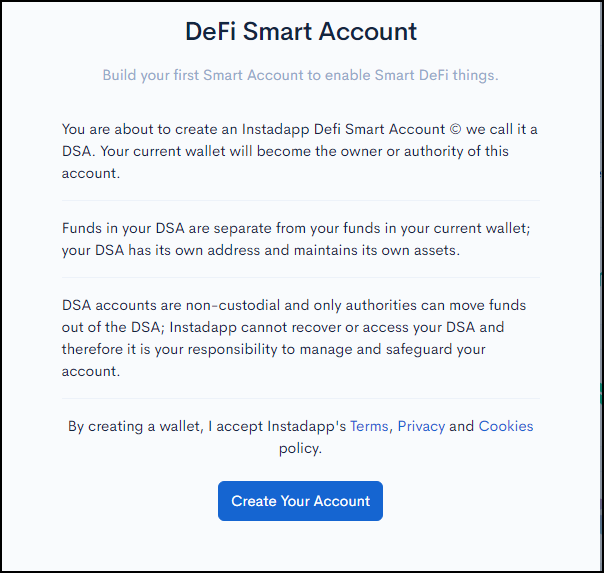 Informatin regarding InstaDapp smart accounts