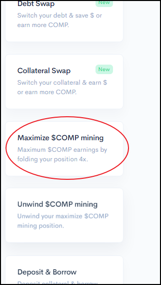 Maximize COMP mining option at InstaDapp